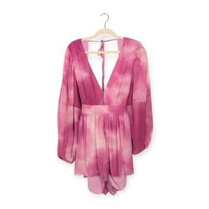 Toccin x RTR Pink Tie Dye Long Sleeve Open Back Romper Size 10